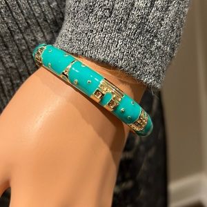 Bangle bracelet from Paris. Aqua blue and gold. Jiu Long Xing